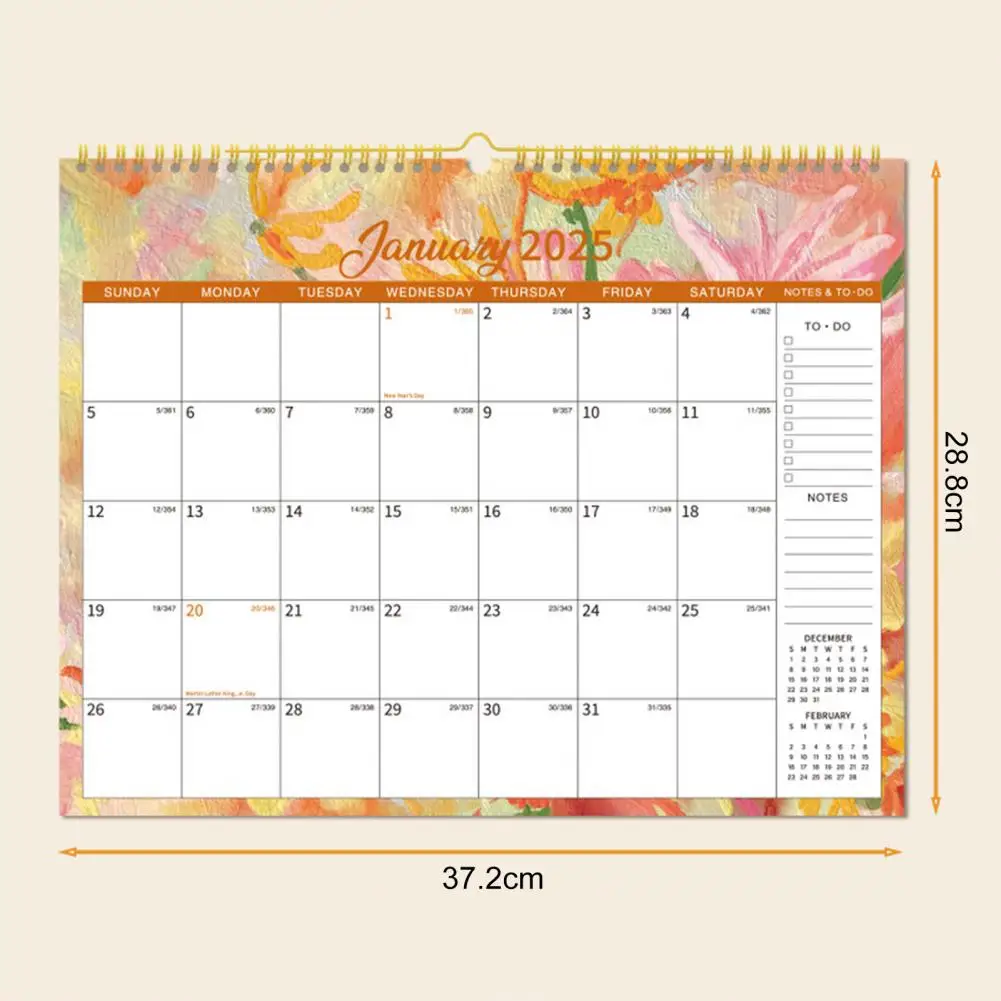 Calendario de pared Floral para el hogar, calendario de pared colgante con calendario, planificador de horarios, bloques para hacer, 2025