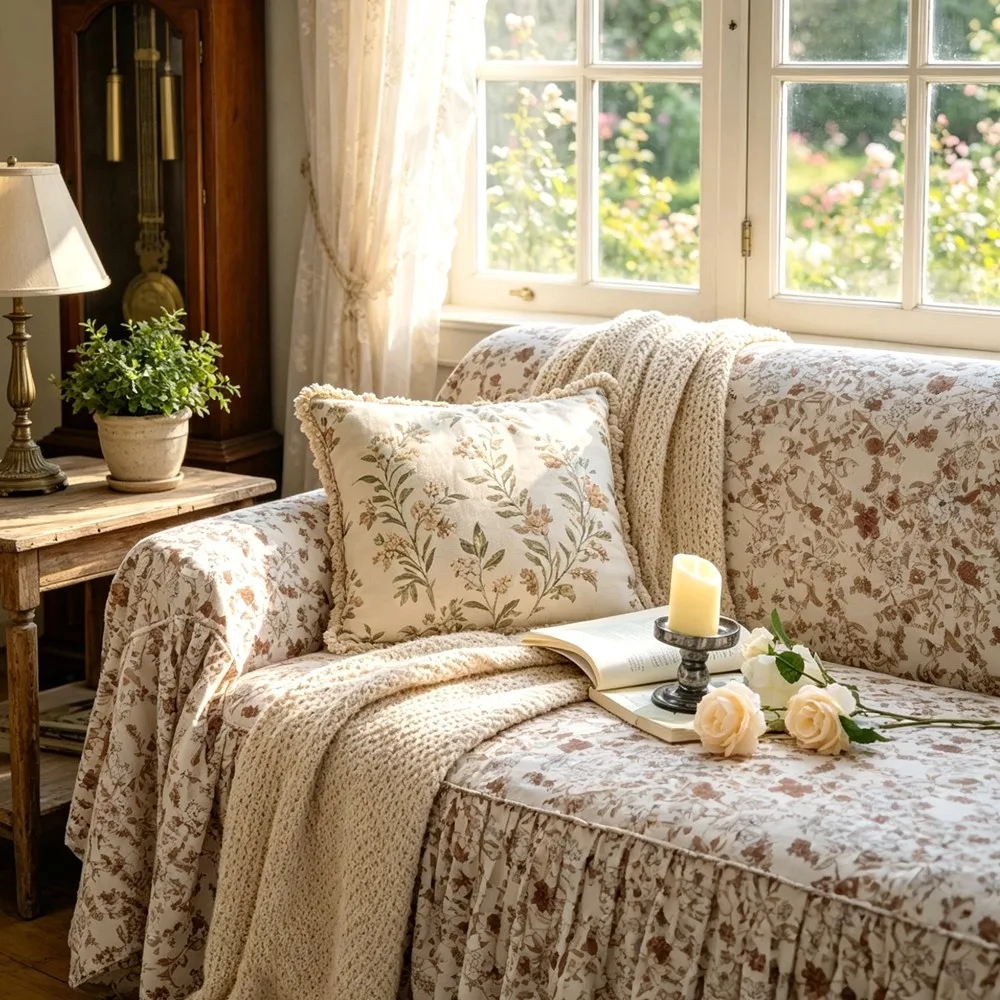 Cecilia - French Korean Retro Versatile Cotton Pure Cotton Hair Towel Sofa Cover Sofa Cover 2 and 3 Seater Pure Cotton