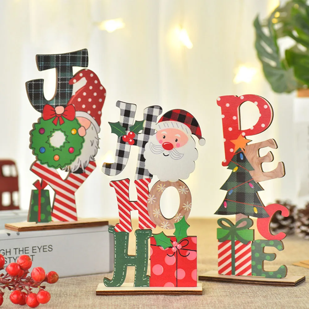 

Wooden Christmas Decorations Xmas JOY HOHOHO Letter Table Ornaments Merry Christmas Party Decor For Home 2025 Naviidad Gifts