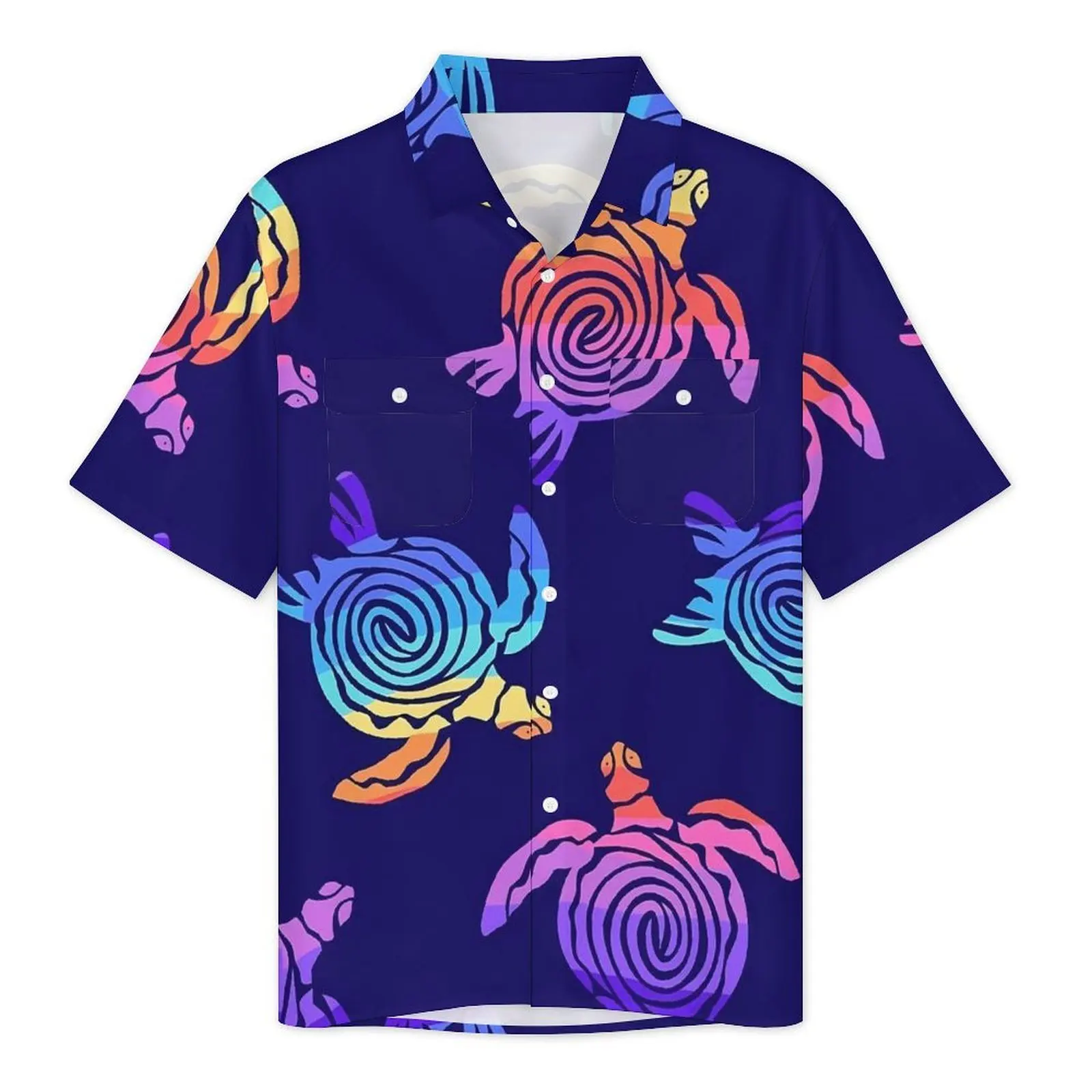 Colorful Sea Turtle Beach Shirt Man Abstract Animal Classic Casual Shirts Summer Short Sleeve Streetwear Plus Size 5XL Blouses