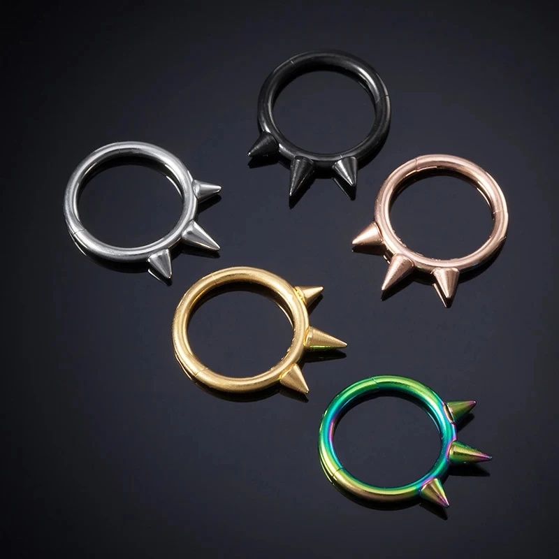 1PC Punk Spiked Septum Ring Nostril Piercing Surgical Steel Nose Clicker Segment Hinged Nose Rings Hoop 16G Cartilage Earring