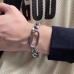 Trendy European Stainless Steel Cuba Chain Bracelet For Men Vintage Climbing Carabiner Bracelet Women Jewelry YZ-01