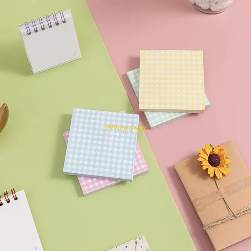 C90C 8 Pcs Adhesive Note Plaids Memos Pad Colorful Note Pad