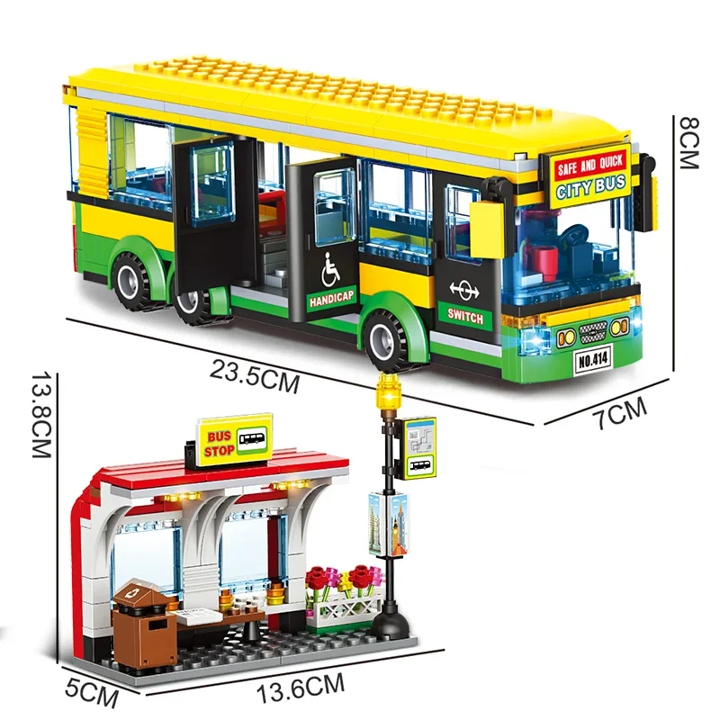 Samochód miejski żółty autobus szkoła stacja pasażera jednowarstwowy model autobusu zmontowane bloki DIY zabawki dzieci rozwijają intelektualne