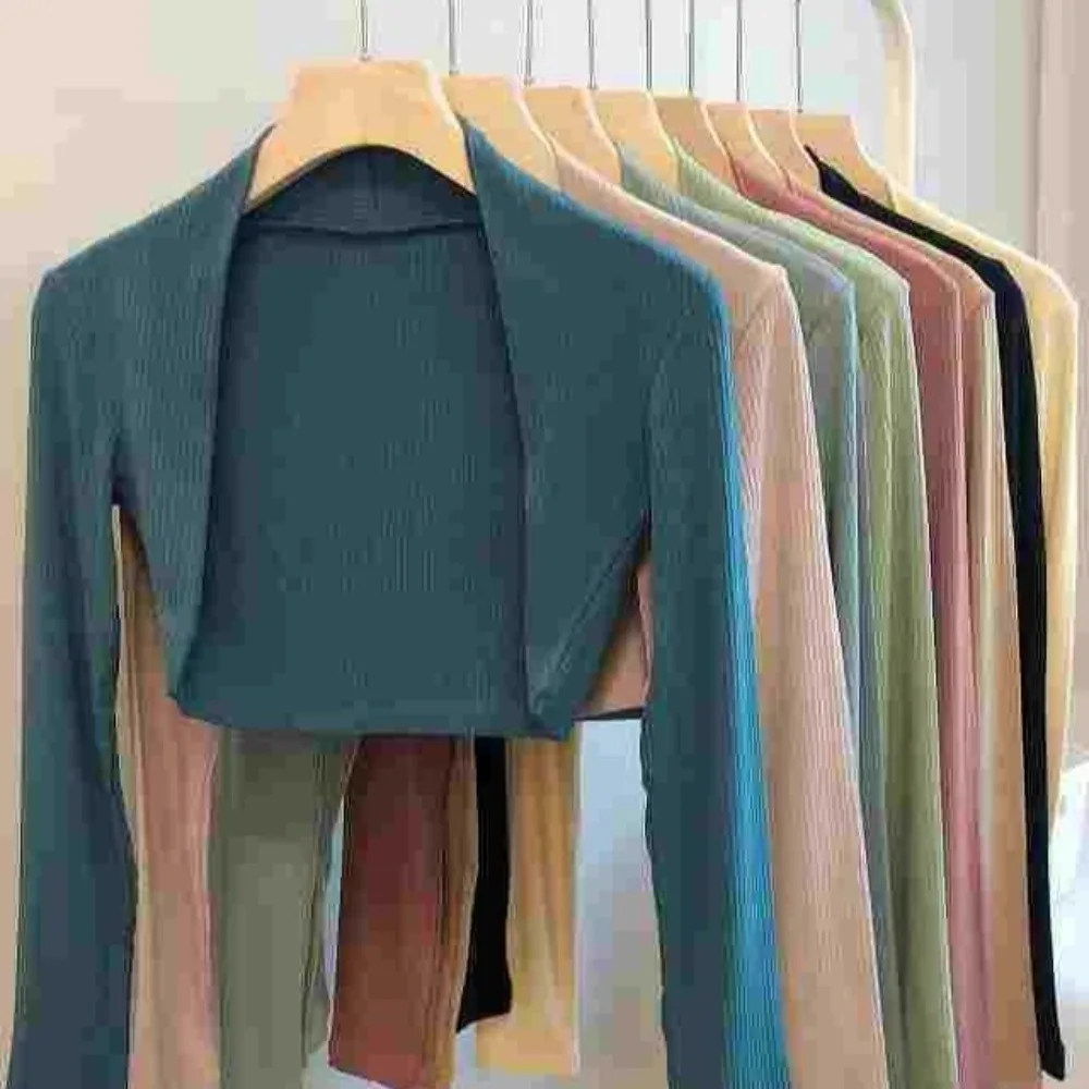 Temperament Long Sleeved Yoga Cover Up Polyester Fiber Shawl Neck Long Sleeved Top Pure Color Women Outerwear Commute Wear