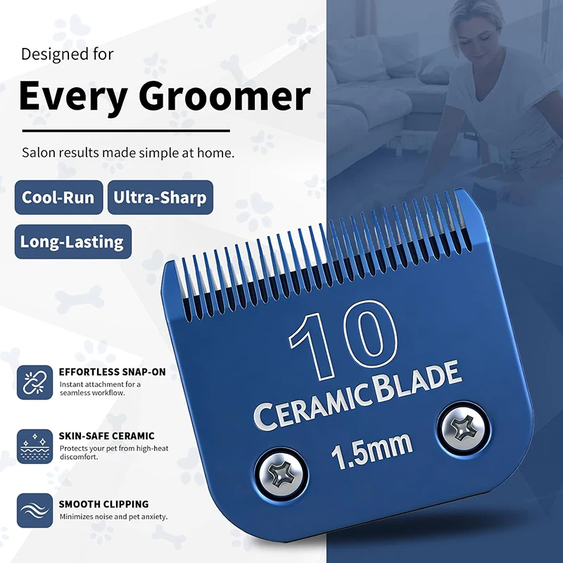 Blue Size10 Ceramic Pet Clipper Blades Compatible with Andis Compatible with Andis,Oster A5,Wahl KM10 Clippers&Similar Models