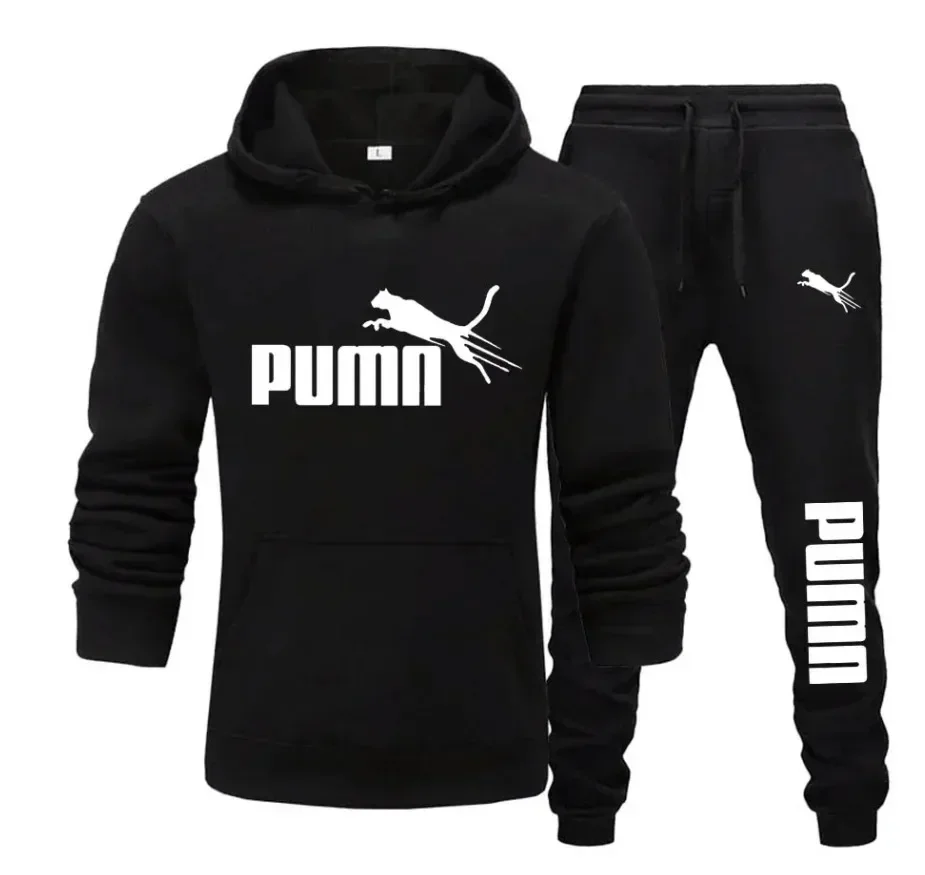 

cheetah New autumn and winter men's pullover hoodie + pants 2-piece fashionable and trendy fitness jogging casual sportswear set