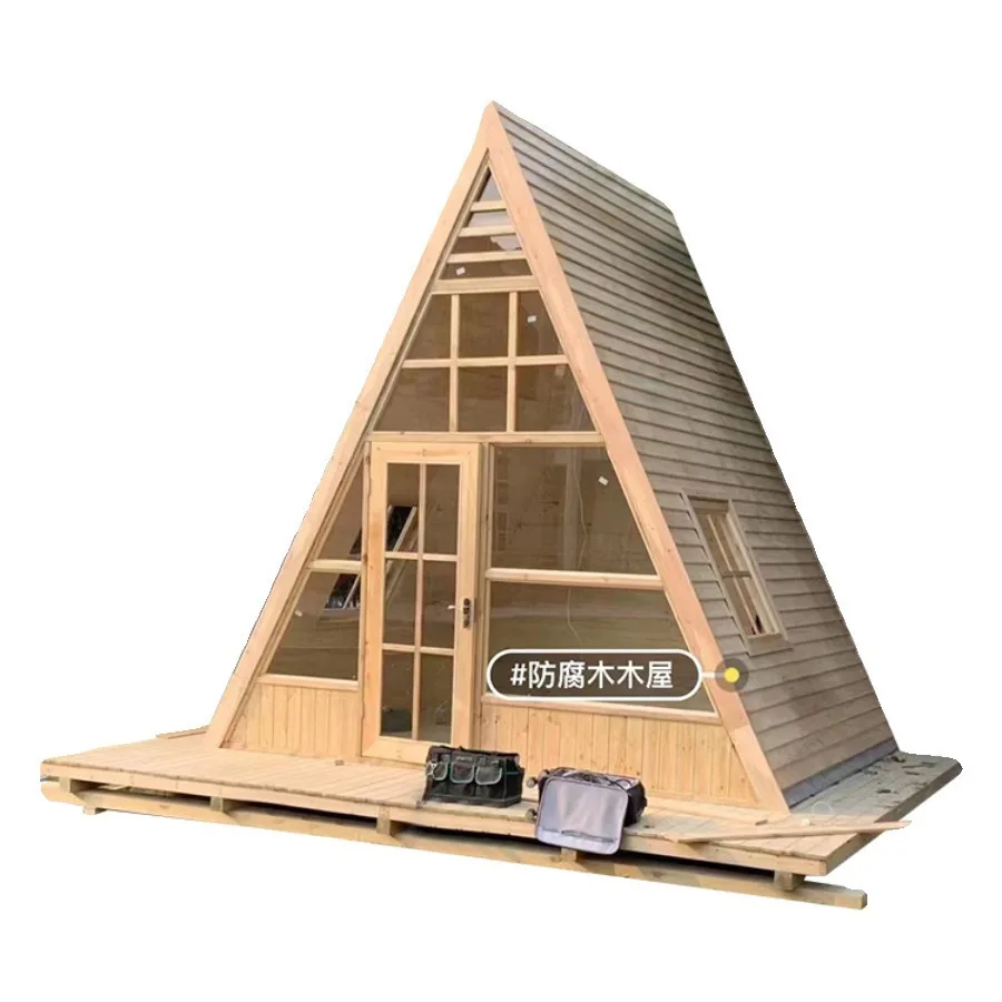 Outdoor preservative wood triangle wooden house Internet celebrities can assemble small house courtyard garden mobile villa desi