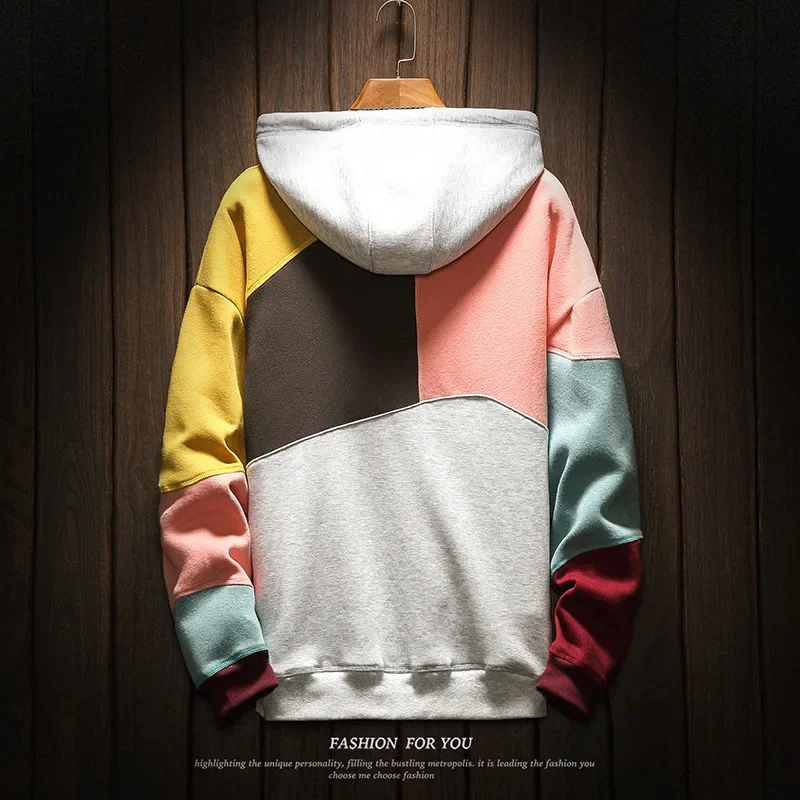 Hoodies Men Autumn Winter Casual Loose Fashion Mans Beggar Punk Hip Pop Patchwork Velvet Pullover Couples Male Moda Streetwear