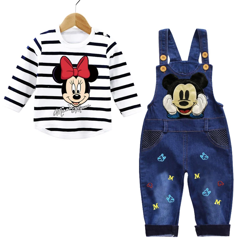 Topolino Neonati maschi Set di vestiti per bambini T-shirt a maniche lunghe per neonato + pantaloni jeans 2 pezzi Tute sportive per cartoni animati 0-3 anni