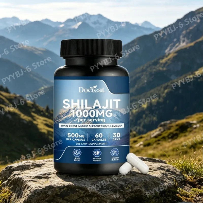 Shilajit 1000mg with Ginseng Lion's Mane & B-Vitamins Immune Support Supplement 60 Capsules for Adults Energy & Focus
