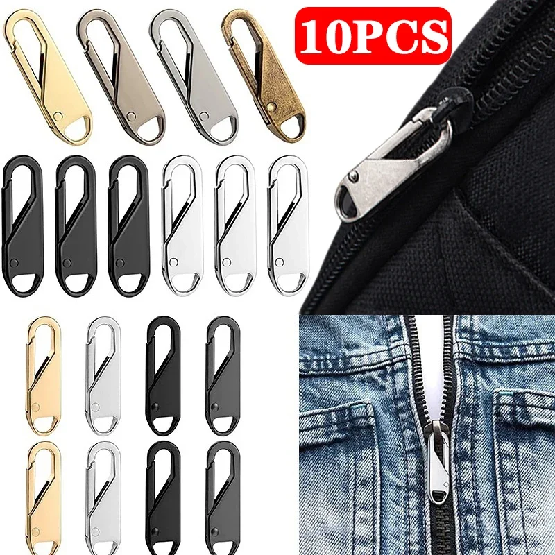 1-10PCS Metal Zipper Slider Puller Detachable Instant Repair Kit DIY Sewing Replacement Clothing Luggage Purses Universal Zipper