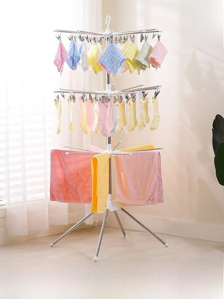 Tendedero de Acero Inoxidable para Ropa de Bebé, Soporte Multifuncional Independiente para Toallas y Pañales de Niños, Montado en el Suelo