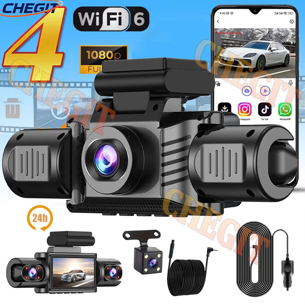 

4CH WIFI APP Dash Cam Front FHD 1080P for Car 360°Car DVR Camera Left Right Rear 24H Parking Mode IR Night Vision Black box