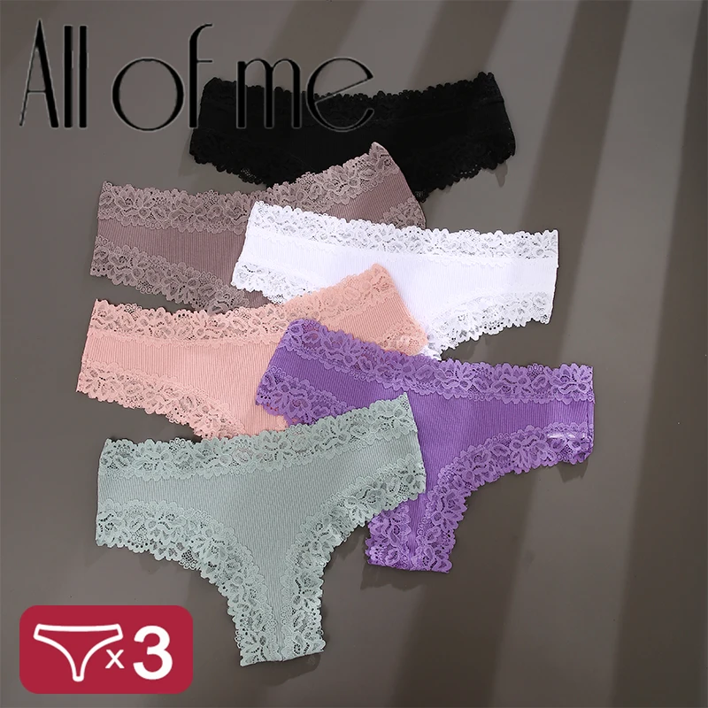 3Pcs/Set Sexy Lace Briefs Cotton Panties Women\'s Fashion 7 Solid Color Comfortable Briefs Low Waist Underpants Stretch Underwear