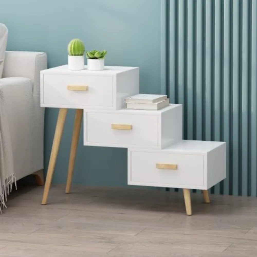 

Wooden Staircase Cabinets with 3 Drawers, White, MDF