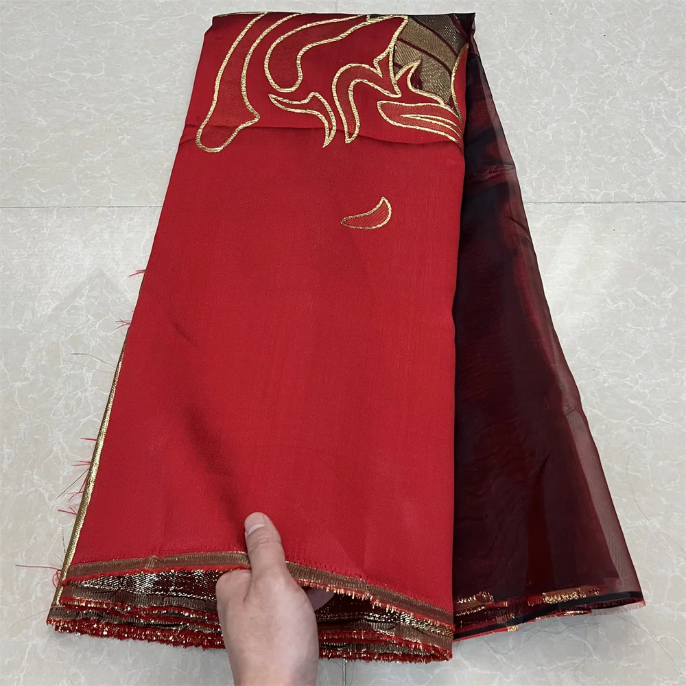 

2025 Высокое качество африканский нигерийский тюль кружевная ткань органза вышивка гипюровое вечернее платье парчовое жаккардовое платье 5 ярдов YXZ163