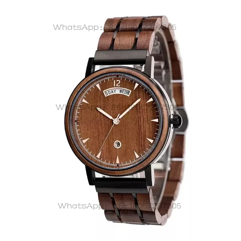 Walnut quartz watch men's and women's calendar week light luxury retro simple waterproof personalized wooden watch