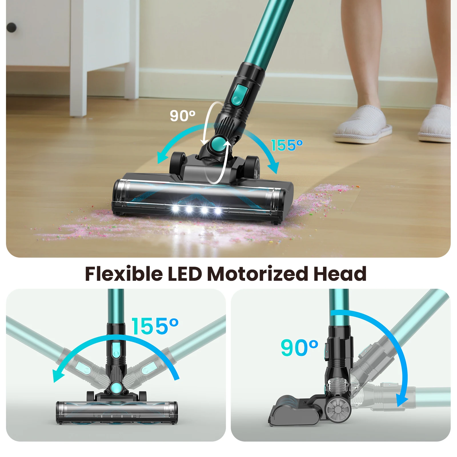 INSE N3T Cordless Vacuum Cleaner 20Kpa Powerful 6 in 1 Lightweight Handheld Stick Vacuum Flexible LED Head for Carpet Pet Hair