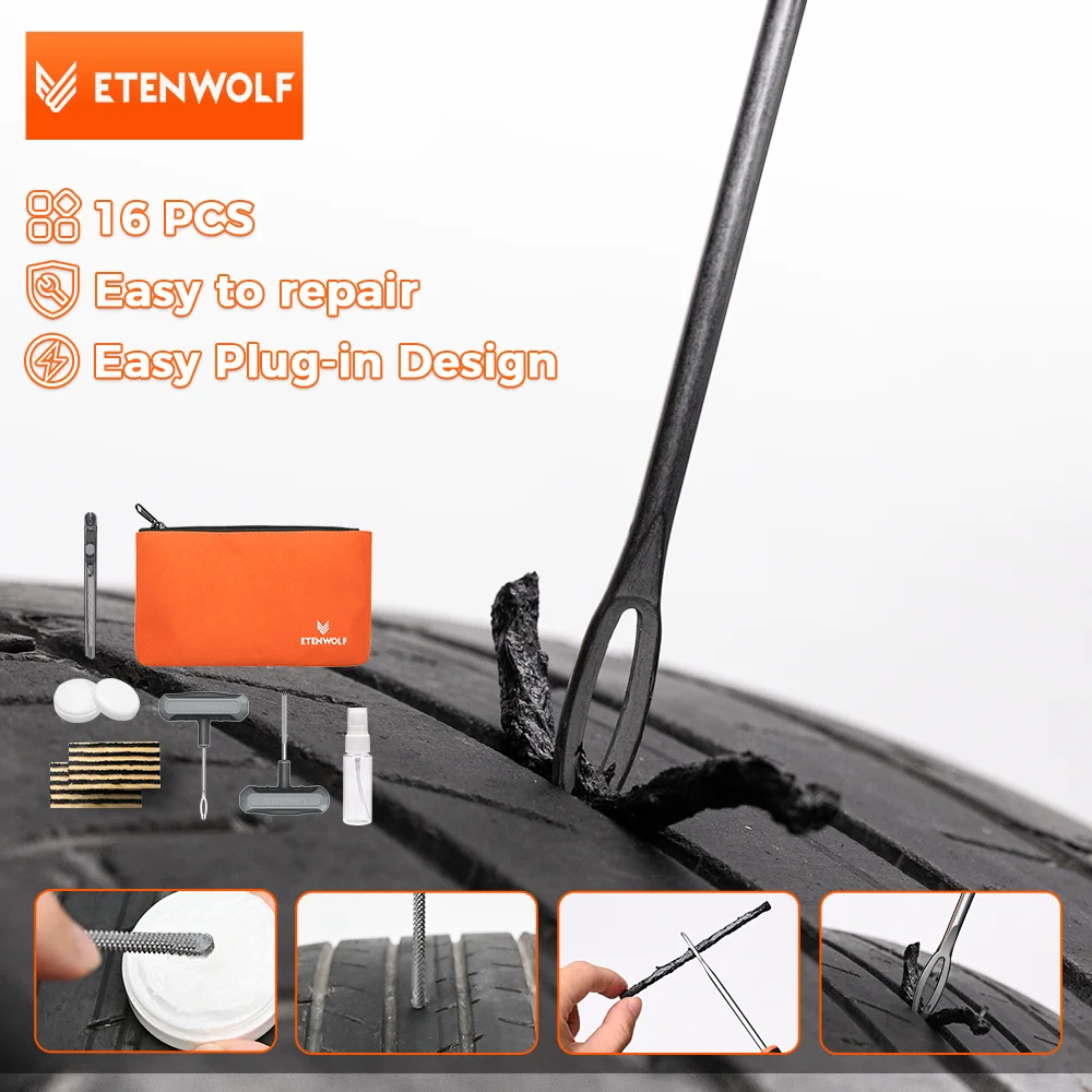 New ETENWOLF R0 Universal Heavy-Duty Tire Repair Kit - Emergency Flat Tyre Fixing Tools for Cars Trucks Motorcycles RVs Plug Kit