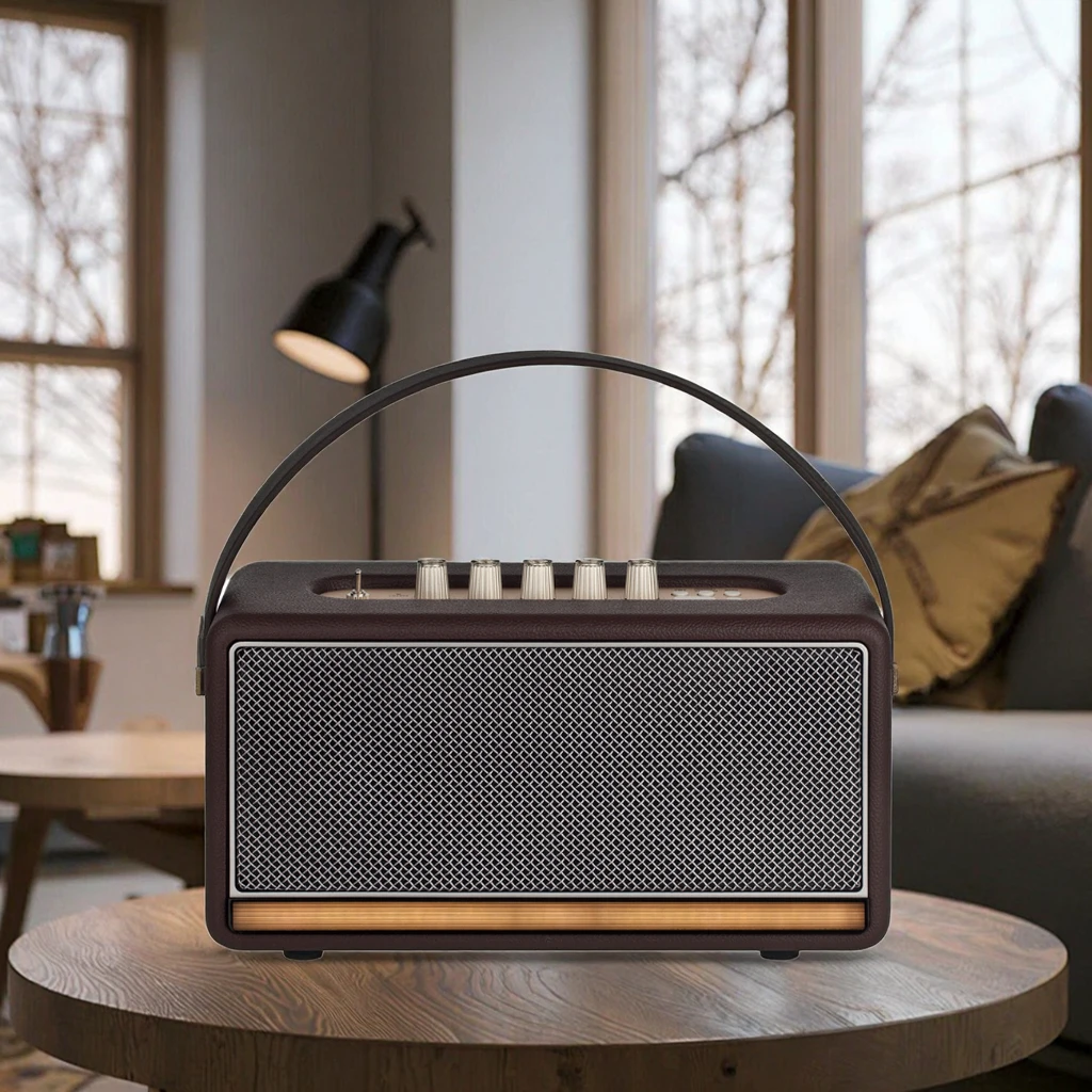 جودة عالية ريترو المحمولة لمكبر الصوت V5.0 2 ميكروفونات يده تصميم زر التحكم علبة خشبية بطارية 15-20 ساعة