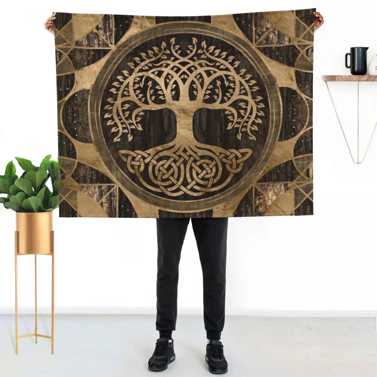 Tree of life -Yggdrasil - Wood Bark and Gold Throw Blanket Bed Sleeping Bag christmas gifts Heavy Fashion Sofas Blankets