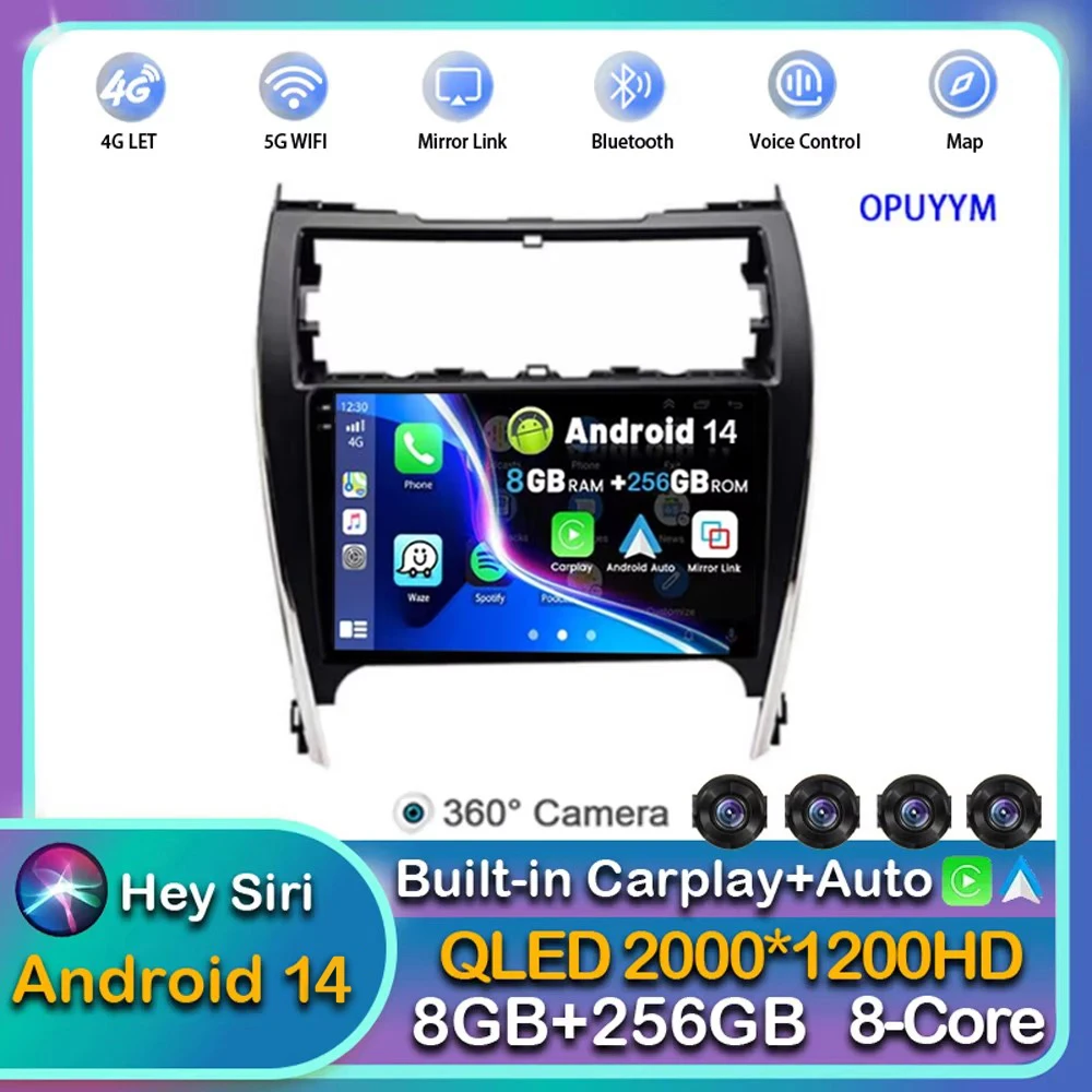 Android 14 Carplay Auto Car Radio For Toyota Camry 7 XV 50 55 2012-2017 Multimedia GPS Player Stereo 2din DSP 4G+WIFI Head Unit