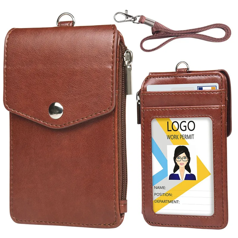 New Women Men Work Credit Card Holder Wallet With Neck Strap Portable Zipper Hasp Student Staff ID Card Bus Desk Organizer Purse