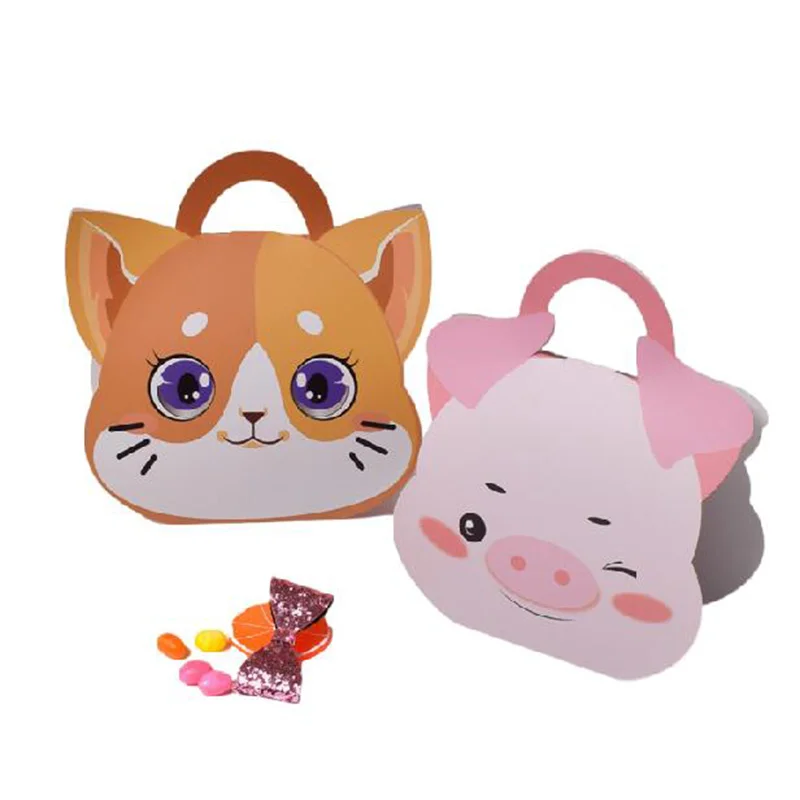 10/20PCS Jungle Safari Cat Pig Animal Candy Box Baby Shower Gift Box Children Birthday Favors Packaging Bag Party Supplies