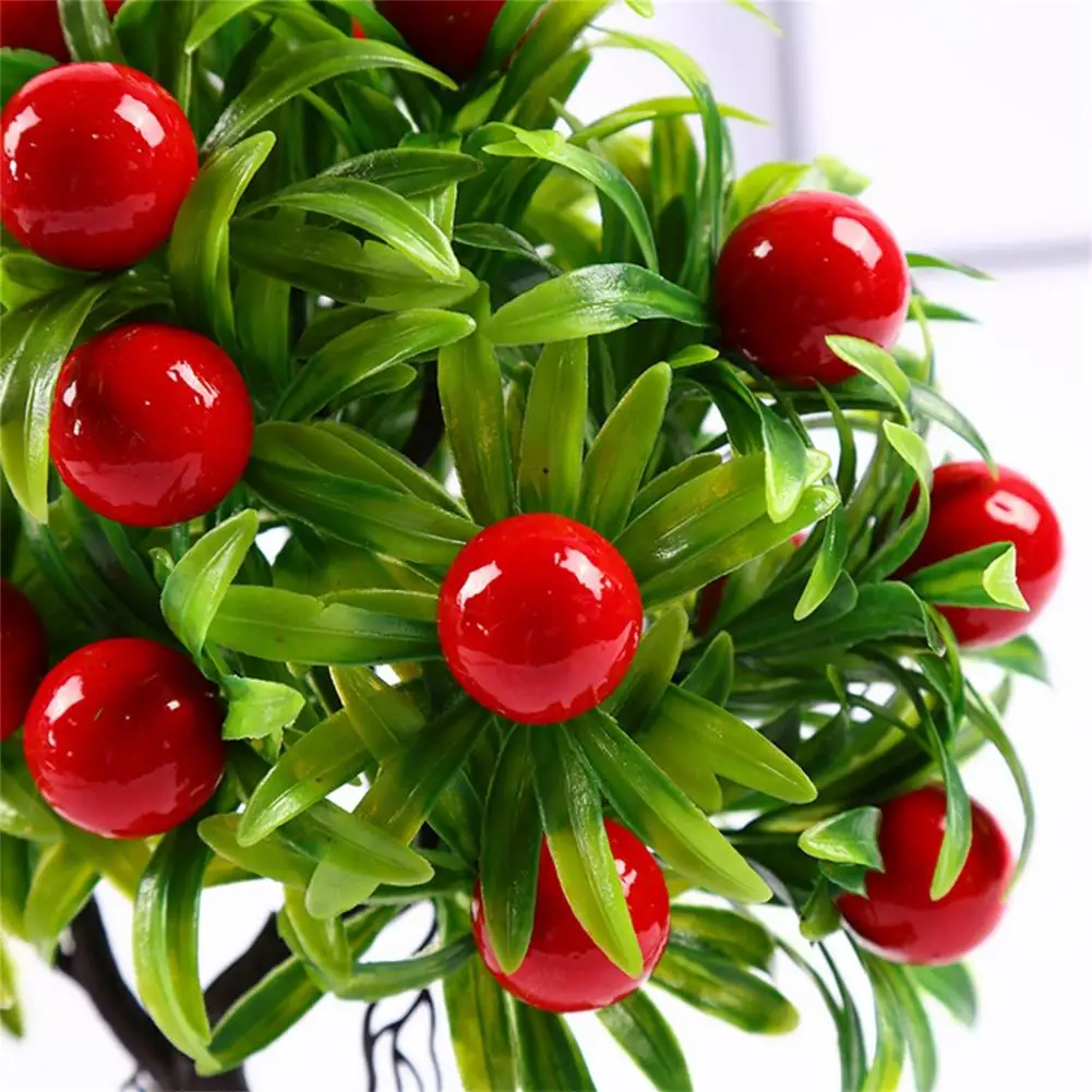 Artificial Bonsai Ornamental Beautiful Faux Red Fruit with Pot Fake Bonsai Wedding Party