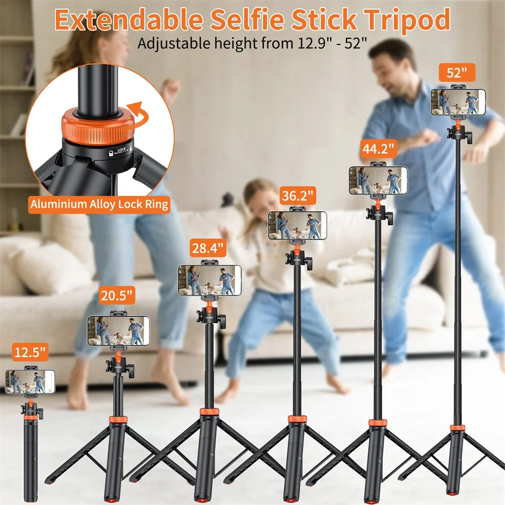 UURig 52 inch Camera Phone Tripod Extendable Selfie Stick Tripod with 360 Ball Head 2in1 Phone Clip for iPhone Sony Canon GoPro