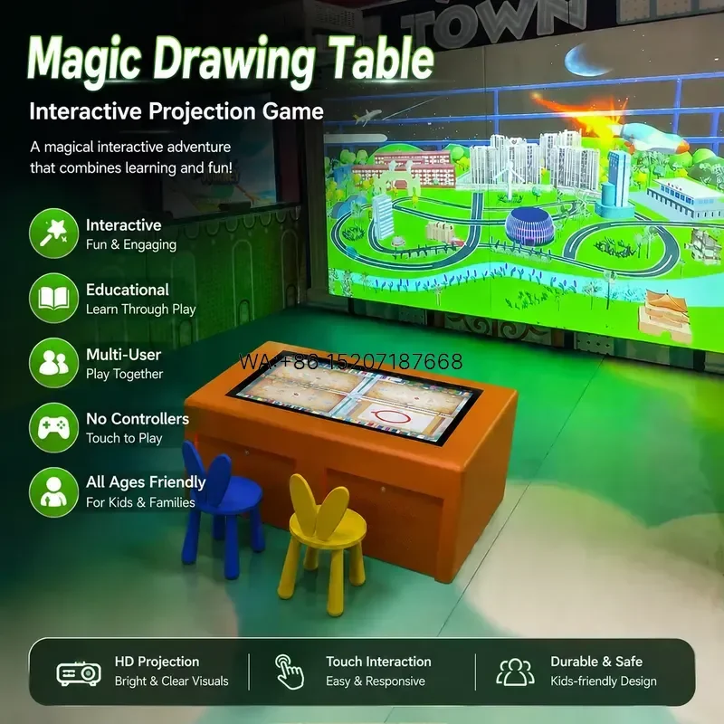 Wmwmnu 43 inch Magic Touch Drawing Table Multi Player Interactive Projection Paint Game Table for Early Education Center and