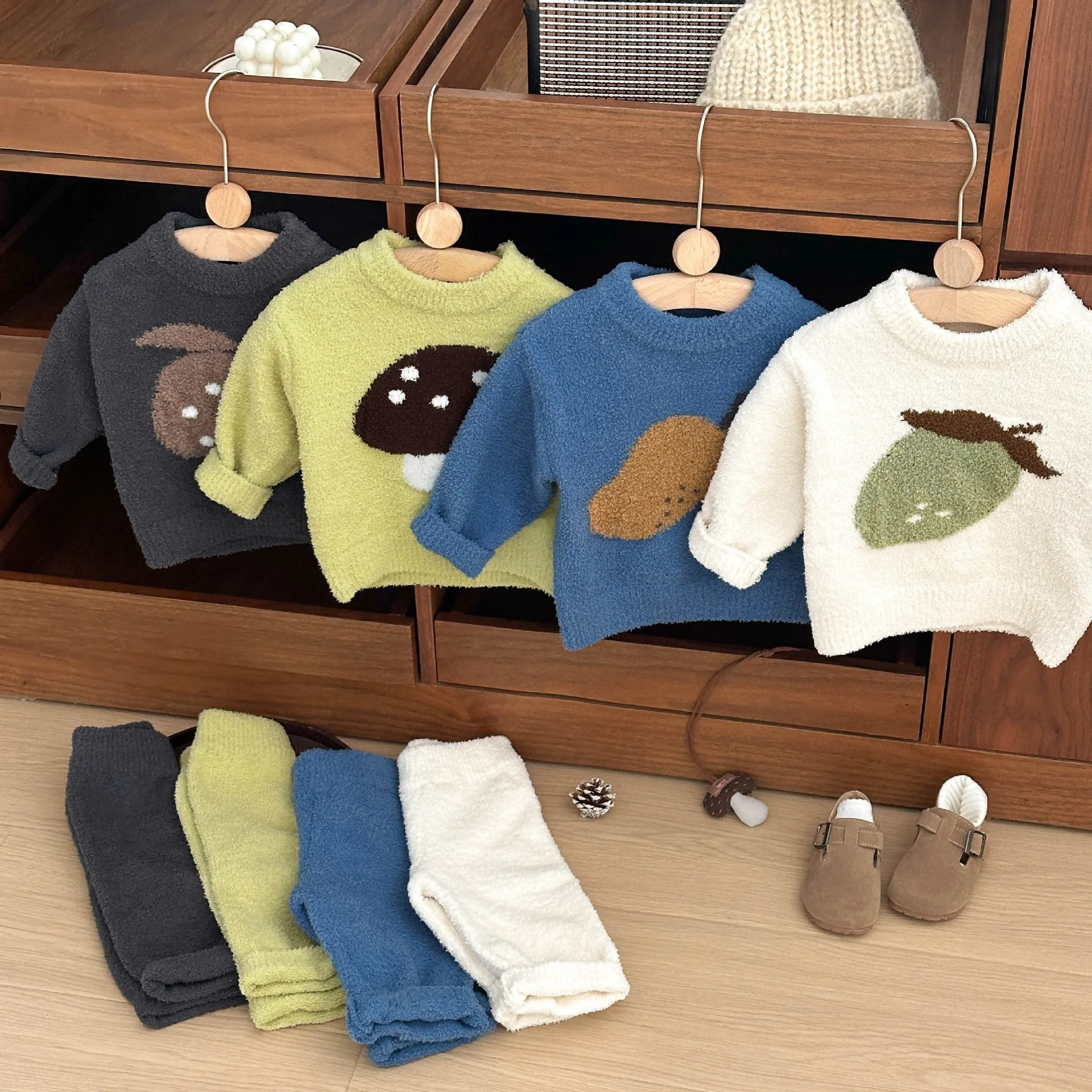 2025 Winter New Baby Plus Velvet Thick Clothes Set Boys Girls Fleece Tops + Pants 2pcs Suit Children Comfortable Pajamas Outfits