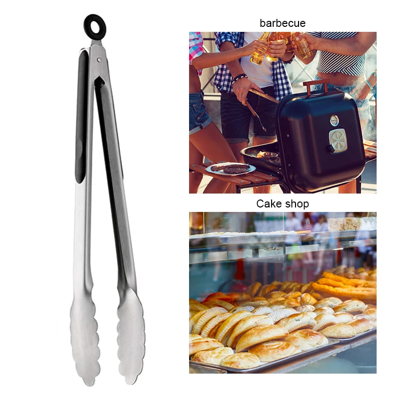 9/12/16 Inch Stainless Steel BBQ Grilling Tongs Salad Food Clip Non-Slip Handle Bread Serving Tong Cooking Barbecue Clip Clamp