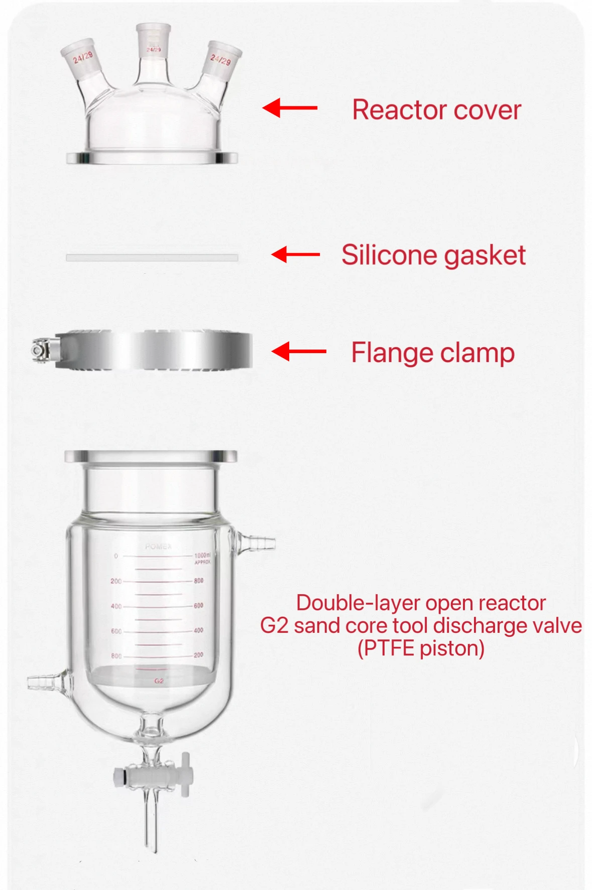 

Трехпортовый двухслойный реактор с открытой оболочкой, фильтрация песчаного сердечника G2, переключающий клапан из ПТФЭ, реактор для разделения фаз твердой жидкости