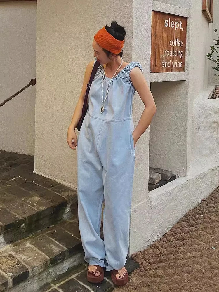 acão Jeans F Novo de Verão com Design Moderno, Calça Plona Solta Casual de Cintura Alta e Espura Padrão