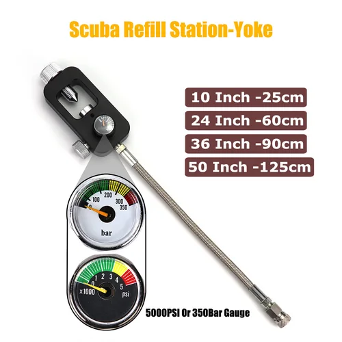 Imagen 1 del producto Adaptador de carga de estación de llenado de yugo de buceo con manguera para válvula K, válvula J, válvula H nominal de 3500psi