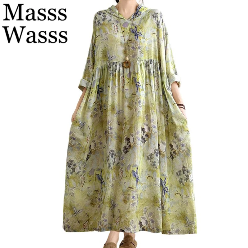 قداس واس الصينية 2025 الخريف المرأة طويلة فضفاضة فساتين مُزينة بطباعة الإناث أنيقة الترفيه الفاخرة ملابس طويلة موضة Vestidos
