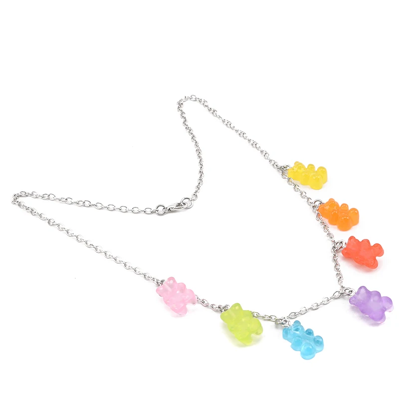 7 colores Arco Iris orgullo lindo oso de gelatina collares de goma para mujeres niñas Cool Punk Hip Hop collares de resina Accesorios