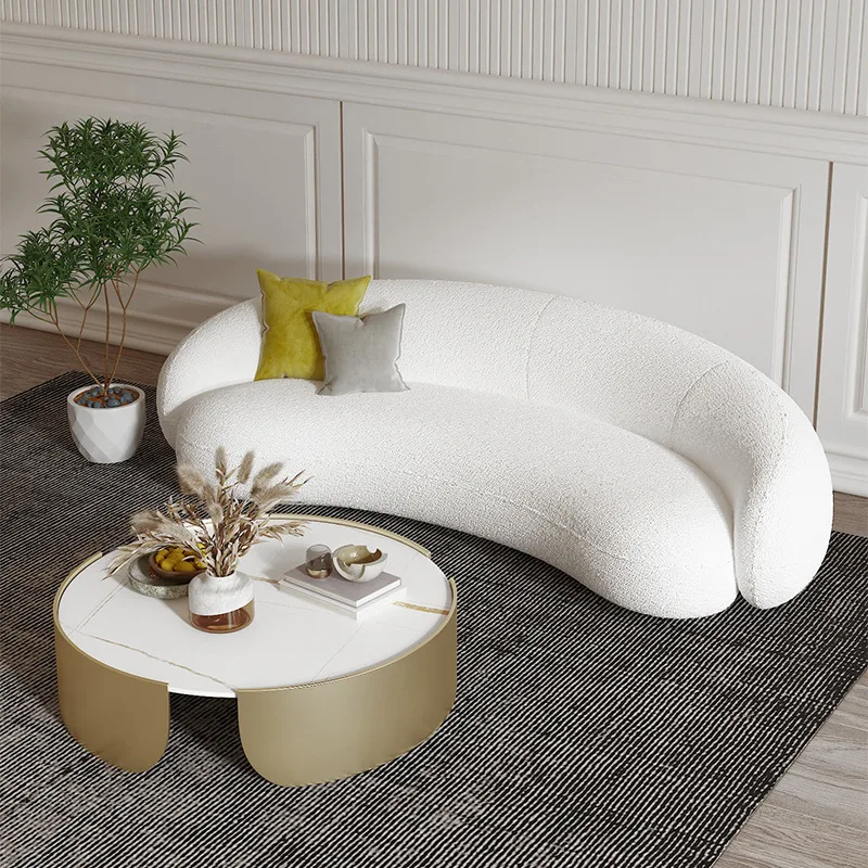 Nordic arc three-person reception sofa, special-shaped office, lambswool wedding dress studio, photo studio, single