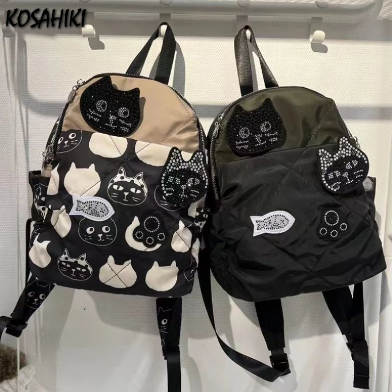 Japanese Cartoon Kawaii Cute Cat Backpack Contrast Color Sweet Y2k Aesthetic Girls Schoolbags Harajuku Vintage Fashion Backpacks