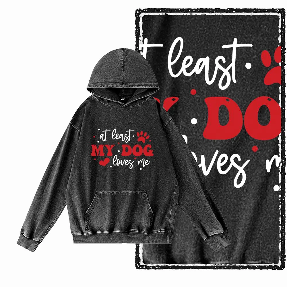 G63 Acid Washed Black Cotton Men's o-neck Dog GraphicHoodies |  Streetwear Big Size Cool Vintage men's Hoodie
