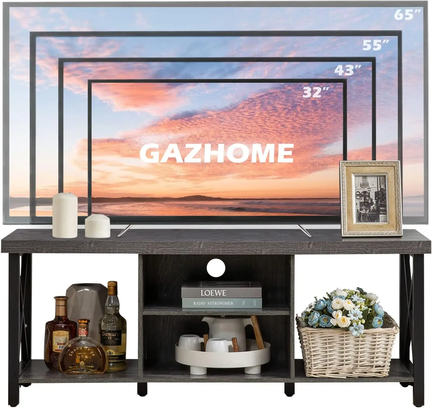 GAZHOME 최대 55 인치 TV용 TV 스탠드, TV 캐비닛, 오픈 스토리지, TV 콘솔 유닛, 거실용 선반, 엔터테인먼트