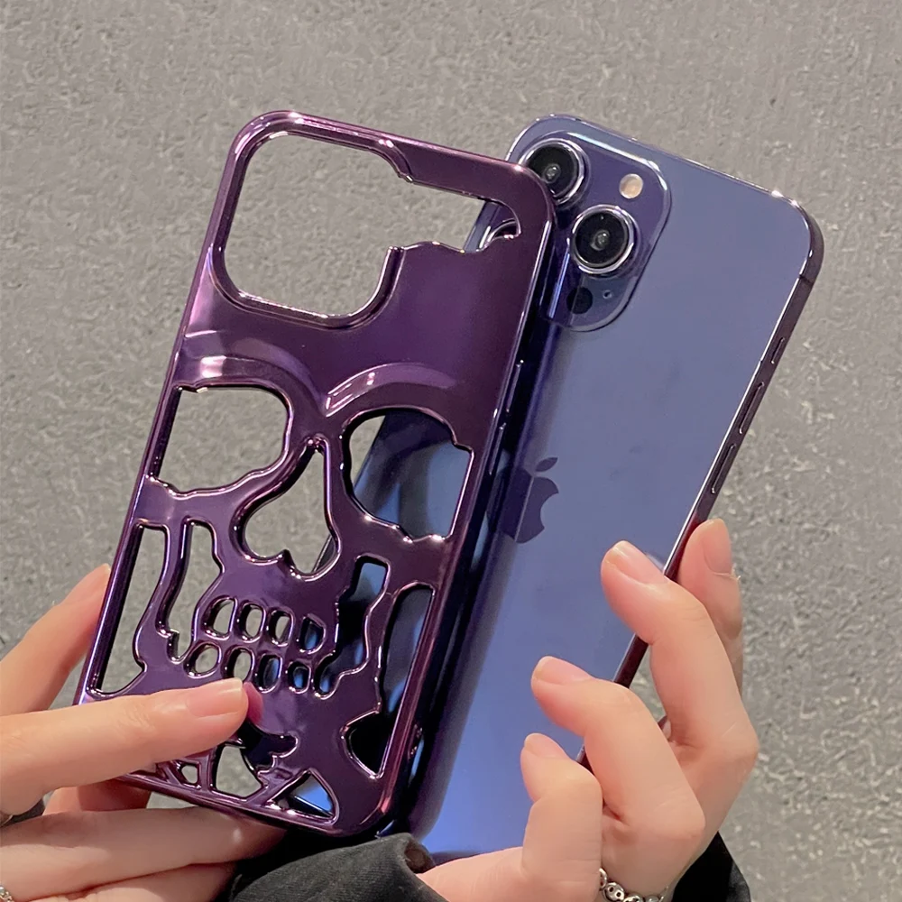 Luxury skeleton Skull Case for iPhone 15 14 13 12 11 Pro Max Phone Cases Shockproof Back cover Camera Protector Hollow TPU Funda