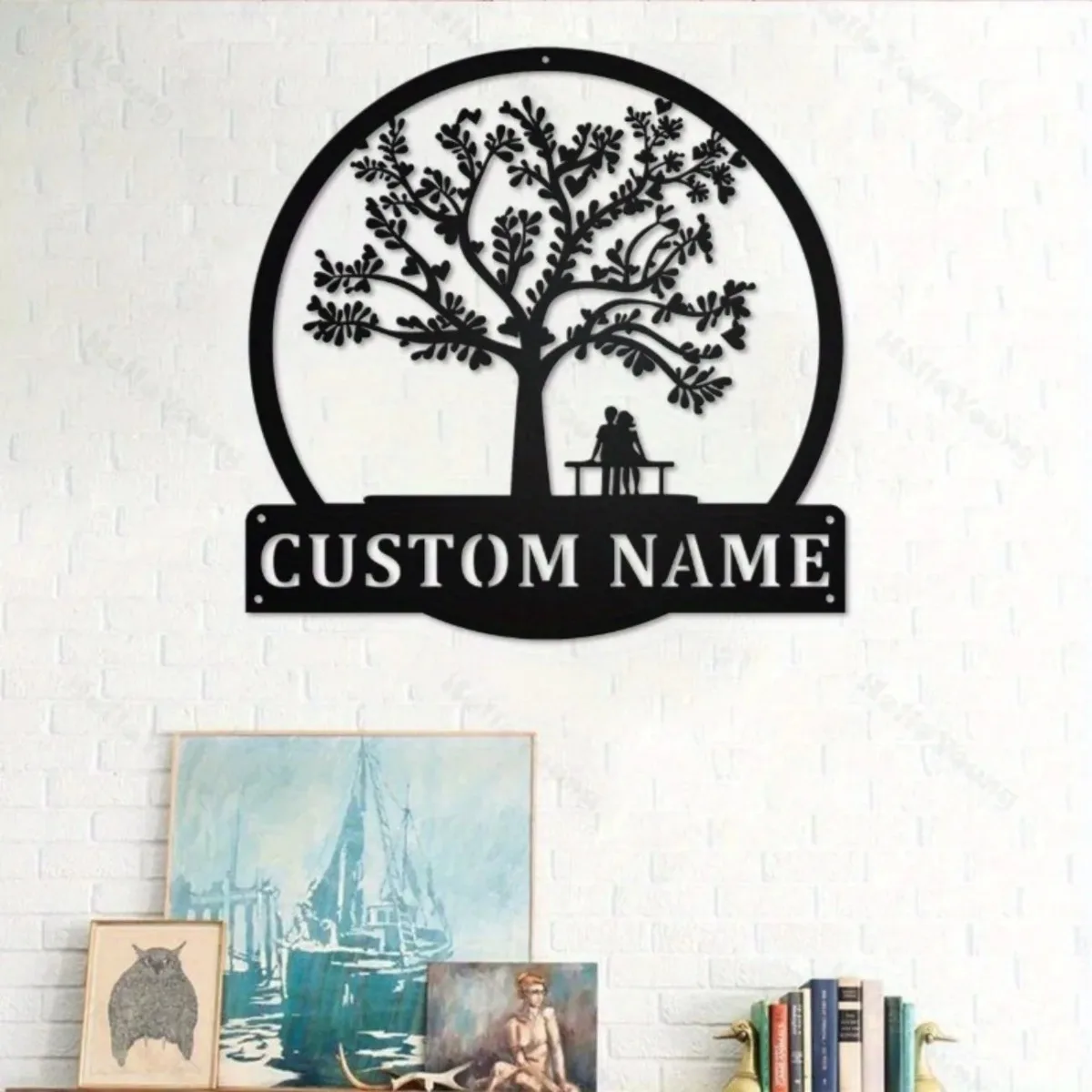 علامة معدنية لشجرة الحب والحياة رائجة البيع - صورة ظلية لقبية قابلة للتخصيص، مثالية لحديقة المطبخ المنزلية في الهواء الطلق