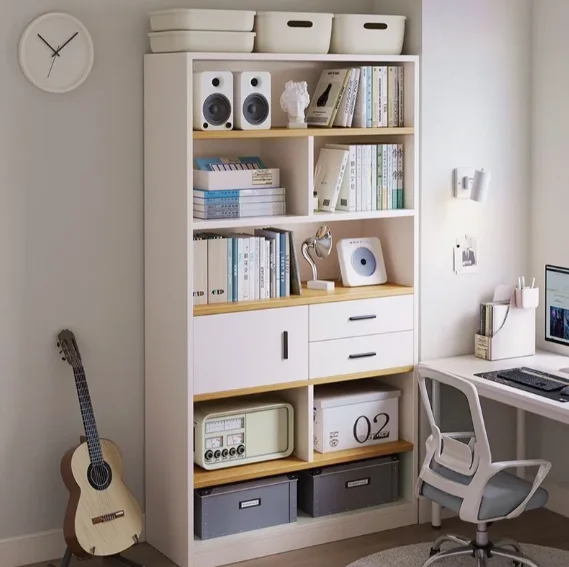 #Oak Modern Corner Bookshelf Storage Unit Floor-Standing Home Office Living Room Solid Wood 5-Shelf Durable Eco-Friendly