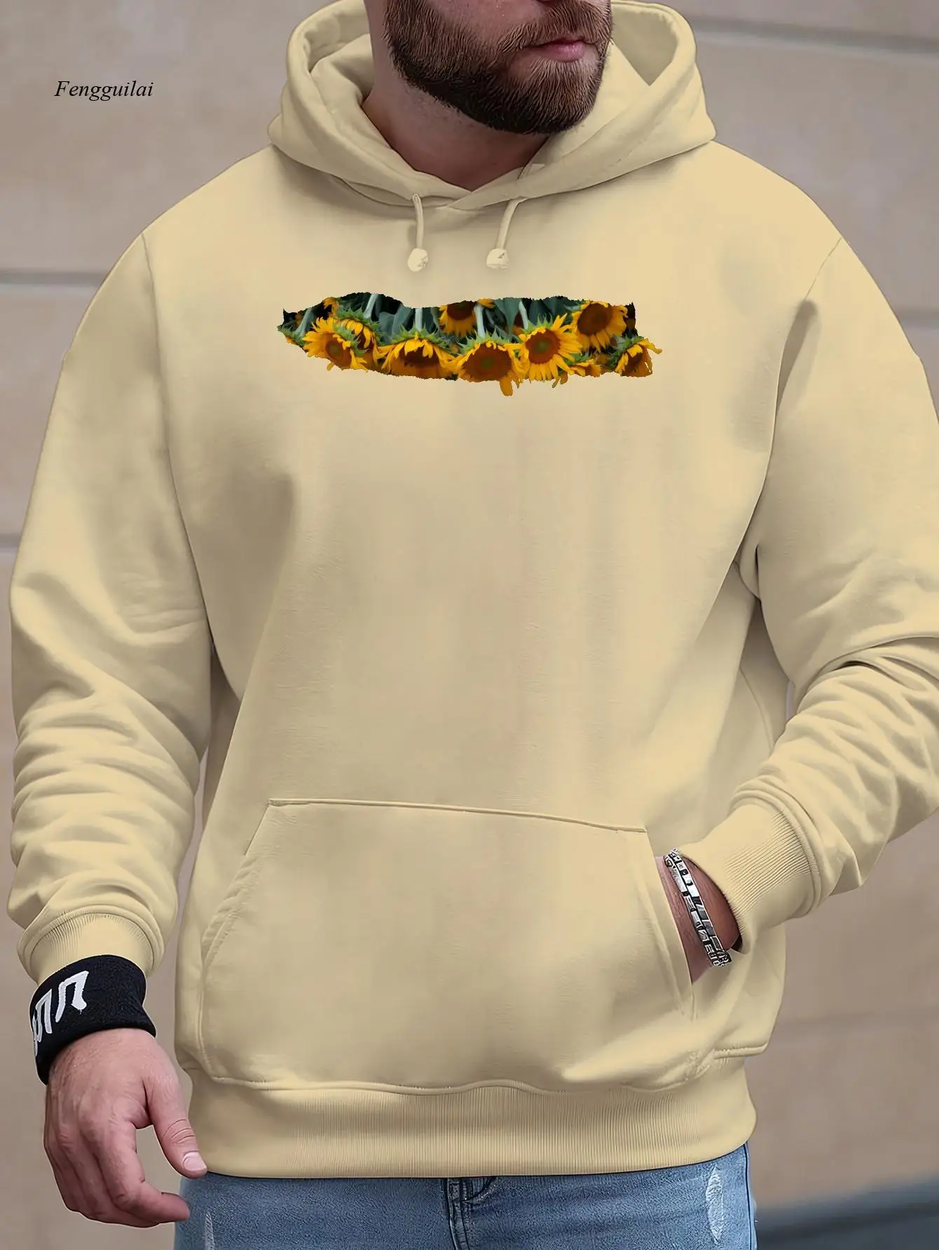 سويت شيرت بغطاء للرأس بطبعة عباد الشمس الحمراء - دفء شتوي مخملي ناعم، سترة صوفية كاجوال بتصميم زهور أسود وأصفر