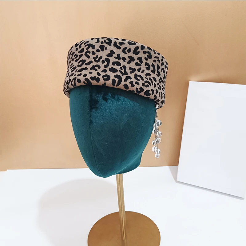 Fashionable Leopard-Print Pillbox Hat For Women New Arrival Luxurious And Unique Beret Versatile French-Style Photo Hat 54 Cm