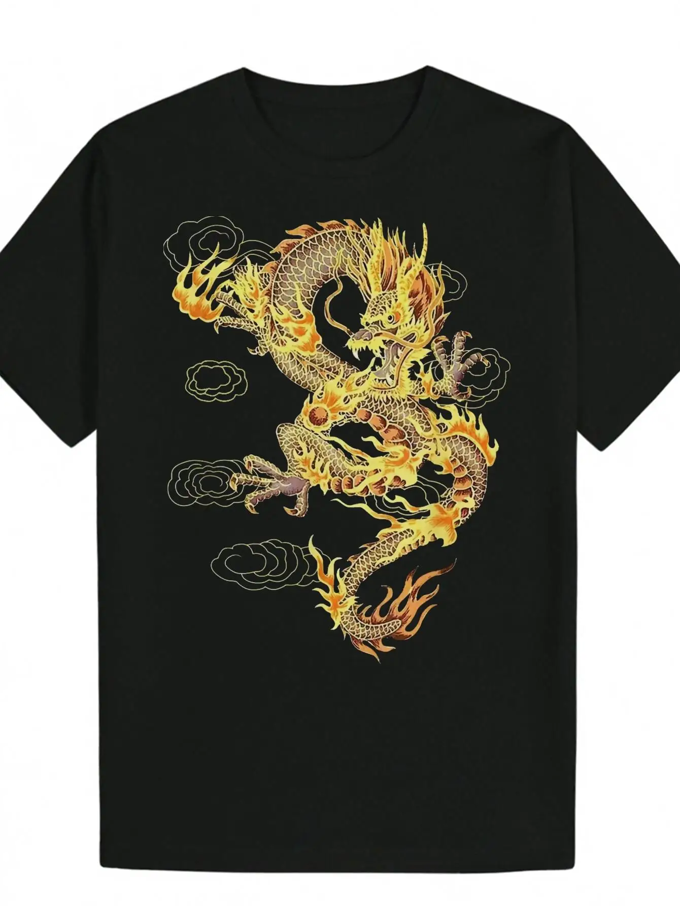 

Men's Black Dragon Flame Pattern T-shirt Bold Orange Yellow Dragon Pattern Street Clothing T-shirt comfortable for All Seasons