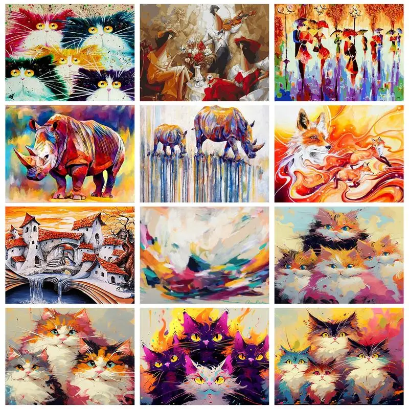 

RUOPOTY Frame Paint By Numbers Cats Animals Acrylic Paint Crafts Paintings On Number Personalized Gift Living Room Decoration